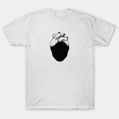 a white t - shirt with a black and white graphic of a hand on it