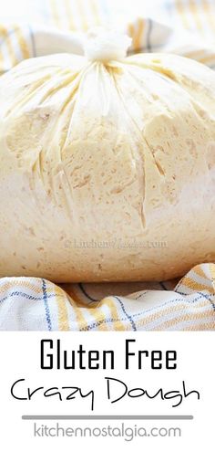 a bag of gluten free crazy dough sitting on top of a plaid cloth