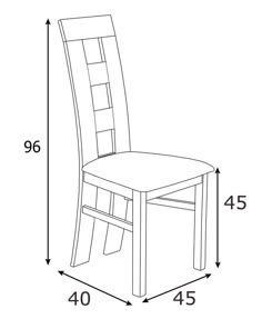 a line drawing of a chair with measurements for the seat and back side, as shown