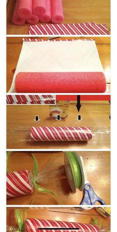 the process for making candy canes is shown in three different stages, including wrapping them and