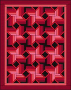 a red and black quilt with an intricate design on the front, in square shape