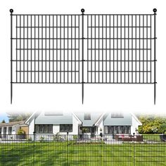 two fences are shown next to each other in front of a house and the same fence is