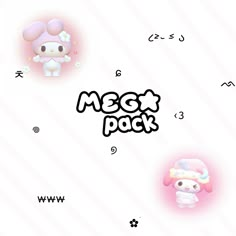 an image of some cartoon characters on a white and pink background with the words mega pack