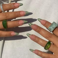 Almond Acrylic Nails Designs, Wife Nails, Hollywood Nails, Gel X Nails, X Nails, Nails Collection, Green Acrylic Nails, Boho Nails, Hippie Nails