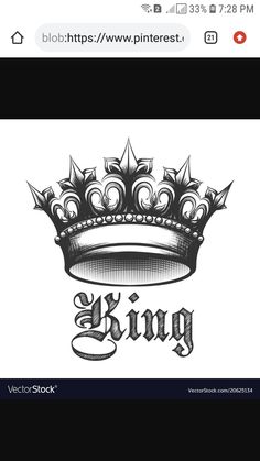 a black and white drawing of a crown with the word king on it's side