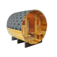 SunRay Oasis 2-4 Traditional Canopy Barrel Sauna Shingled Roof, Traditional Saunas, Barrel Sauna, Sauna Accessories, Outdoor Sauna, Tempered Glass Door, Canopy Design, The Oasis, Electric Heater