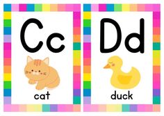 two pictures with the letters c and d in them, one has a cat and the other has a duck