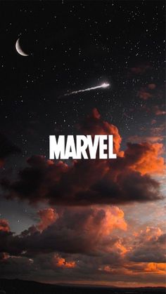 an image of the sky and clouds with the words marvel above it in white letters