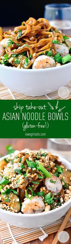 Asian Noodle Bowls are quick, tasty and will satisfy your craving for takeout in 30 minutes or less! #glutenfree | iowagirleats.com Zoodle Bowl, Bowl Meals, Resep Pasta, Plats Healthy, Power Bowl, Asian Noodle, Iowa Girl Eats, Salad Pasta, Asian Noodles