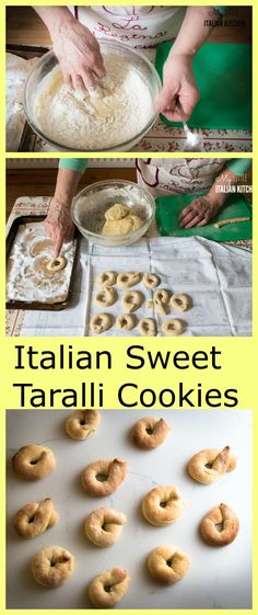 there are several different pictures of doughnuts being made with italian sweet tarail cookies