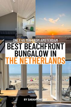 Various photos of a Zandvoort beach hotel right on the beach Netherlands Trip, Day Trips From Amsterdam, Beach Bungalow, Beachfront Hotels, Beach Bungalows, Outdoor Restaurant