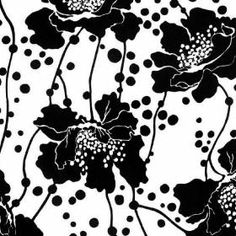 black and white floral pattern with dots