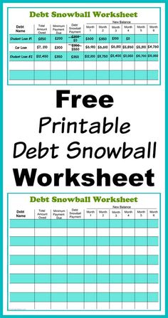 the free printable debt snowball worksheet is shown in blue and black