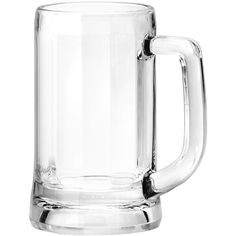 an empty glass mug is shown on a white background