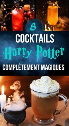 two cocktails and harry potter mugs with the title