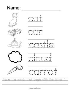 trace the words that begin with the letter c in this printable worksheet