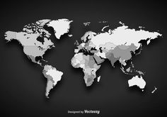 the world map is made up of white paper and black background, with space for text