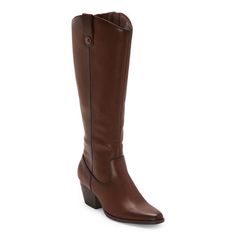 Channel your inner cowgirl with Frye & Co. women's faux leather Sheldon cowboy boots. Fitted to a knee-length, they have a cushioned insole for added comfort, a pointed toe, a stacked heel, a side zip for easy on-and-off. Perfect for any western-inspired look.Features: Cushioned, ComfortClosure Type: ZipperFootwear Technology: Eva CushioningShaft Circumference: 17 InchesBoot Shaft Height: 14 1/4 InchesShoe Heel Height: 2 InchesUpper/Outer Base Material: 98% Polyurethane, 2% MetalShoe Lining Extra Wide Calf Boots For Women, Heel Cowboy Boots, Extra Wide Calf Boots, Cowboy Boots Brown, 2025 Fashion, Boots Cowboy, Wide Calf Boots, Wide Calf, Boots Brown