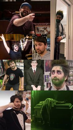 the collage shows many different people dressed up in costumes and hair, including one man with