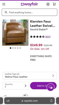 a brown leather chair is on sale for $ 29 99