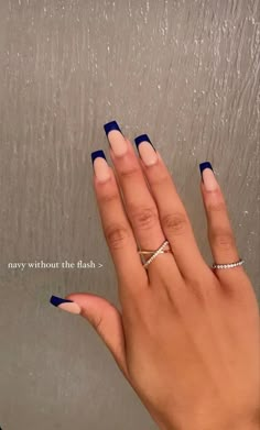 Dark Blue French Tip Acrylic Nails, Dark Blue Nails Inspiration, Navy Nails Square, Hoco Nail Ideas Navy Blue, Nails Acrylic Dark Blue French Tip, Navy French Tip Nails Coffin, Square Navy Blue Nails, Navy French Tip Nails Square, French Tips Navy Blue