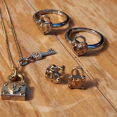 Coach Lock And Key Necklace,Earrings & Rings In Gold & Silver. Set Includes Earrings, Both Heart Lock And Square Lock In Matching Gold And Silver, Also Added Size 8 Rings *** Offers Welcome *** Lock And Key Necklace, Rings In Gold, Lock Ring, Coach Jewelry, Master List, Heart Lock, Lock It, Locks & Key, Key Necklace