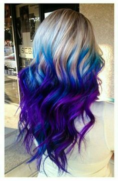 ~HQ<3~ Blonde Colorful Hair Ideas, Galaxy Hair Color Ombre, Purple And Blue Hair, Galaxy Hair Color, Blue Purple Hair, Galaxy Hair