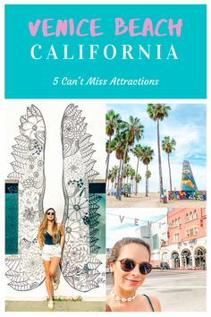 the cover of venice beach california 5 can't miss attractions with pictures of palm trees and buildings