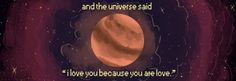 an orange planet with the words love you because you are love