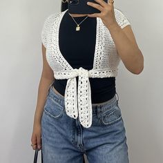 Y2k white crochet knit short sleeve crop cardigan top. Ties up on front. Perfect little fit. So cute & easy to style. In good preloved condition. Tagged as a size medium For reference I’m a size medium💌 Crop Cardigan, Knit Short, Cardigan Top, Knit Shorts, White Crochet, Cropped Cardigan, Cardigan Tops, White Shop, Womens Cardigan