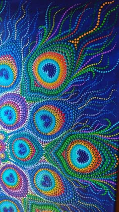 a painting of a peacock's feathers on a blue background