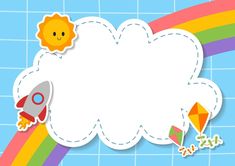 a paper cut out with a rocket and rainbow in the background