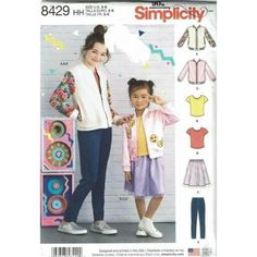 Simplicity Office | Simplicity Sewing Pattern 8429 Girls Jacket Skirt | Color: White | Size: 3-6 Jacket With Patches, Skirt Knit, Sewing Patterns Girls, Jacket Pattern Sewing, Fabric Combinations, Sewing Patterns For Kids, Top Sewing Pattern, Simplicity Sewing, Couture Vintage