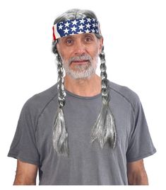 PRICES MAY VARY. One Grey Braided Hippie Wig For Men With Bandana - This wig set comes with a grey wig with braids and a separate American Flag Bandana. Makes for a fun hippie wig Makes A Great Character Wig - This grey braided wig makes a fun character wig and can work as a hippie wig, Indian Wig, Mama Wig, etc. One Size Fits Most Easily Worn Right Out Of The Package - This wig can easily be worn right out of the package, but it can also be easily styled with your fingers or hairbrush. * Do Not Wig With Braids, American Flag Bandana, Gray Wig, Hippie Headband, 60s Hippie, Wig Costume, Hippie Headbands, Men's Wigs, The Hollywood Bowl