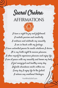 an orange and white sign with the words saeed chakra affirmations