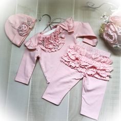 Pink Ruffled Sets For Spring, Spring Pink Ruffled Set, Pink Cotton Bloomers With Ruffles, Fitted Spring Bloomers With Ruffles, Cute Pink Ruffled Sets, Pink Ruffled Cotton Bottoms, Cute Fitted Sets With Ruffles, Fitted Pink Ruffled Sets, Fitted Pink Sets With Ruffles