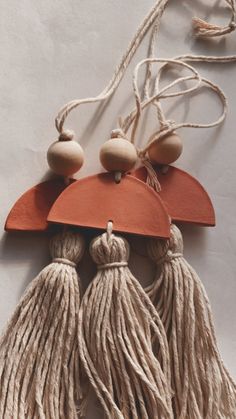 two tassels are hanging on a white wall