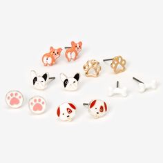 These mixed earrings are all about being a dog person! Set of earrings include six pairs featuring different dog breeds, and paws. Finish: Silver-tone Closure: Post back Pack Size: 6 Material: Metal - Claire's Silver Dog Stud Earrings - 6 Pack Cute Animal Earrings, Mixed Earrings, Christmas Cutout Cookies, Amazing Earrings, Different Dog Breeds, Christmas Cutouts, Piercing Kit, Silver Dog, Dog Earrings