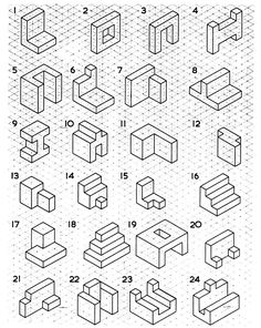 an illustrated diagram showing the different shapes and sizes of cubes, which can be used to