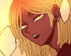 a drawing of a woman with yellow eyes and dreadlocks looking at the camera