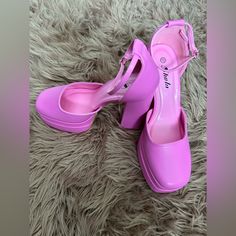 Shein Close Back Ankle Strap Pink High Heel Pumps. Brand New. Never Worn. In Great Condition. Barbie High Heels, Bratz Shoes, Shein Shoes, Pink High Heels, Heel Pumps, High Heel Pumps, Cute Shoes, Shoe Brands, Pumps Heels