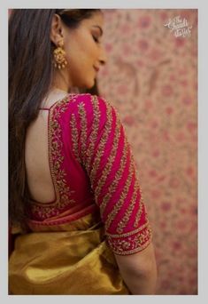 Latest Work Blouse Designs 2022, Gold And Pink Saree Blouse Designs, Blouse Design For Silk Saree Wedding, Magam Work On Pink Blouse, Bridal Hand Embroidery Blouse Designs, Silk Saree Bridal Blouse Designs, Back Neck Designs For Blouses Silk, Blouse Designs Silk Embroidery, Blouse Works Latest Designs