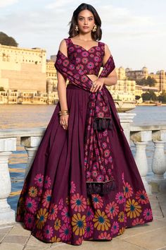 Wine Tussar Silk Lehenga Choli for Ceremonial Silk Lehenga, Foil Print, Lehenga Choli, Lehenga, Foil, Wine, Silk, Embroidery, Beauty