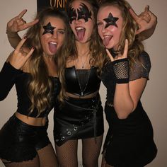 80s Rock Halloween Costumes For Women, Cool Rock Concert Outfits, Rockstar Football Game Theme, Rock Star Halloween Costumes For Women, Rock N Roll Football Theme Outfit, Kiss Concert Makeup, Punk Rocker Halloween Costume, Womens Rockstar Costume, Rock Band Costumes Halloween