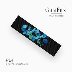 a blue flower on black and white background with text that reads galafiz patterns