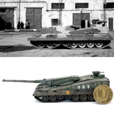 an old tank and a new one are shown in black and white, the other is gold