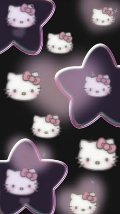 an image of hello kitty wallpaper with stars and bows on it's head