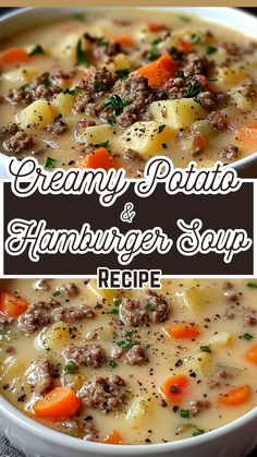 Creamy Potato & Hamburger Soup Recipe Potato And Meatball Soup, Red Potatoes Soup Recipe, Potato Soup Hamburger, Instant Pot Hamburger Soup Recipes, Quick Hamburger Soup, Creamy Hamburger Potato Soup Crockpot, Potato Meatball Soup, Best Beef Soup Recipes Ever, Potato Hamburger Soup Recipe