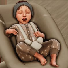 a digital painting of a baby sitting in a car seat with his mouth wide open