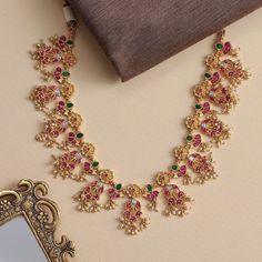 Luxury Multicolor Temple Necklace With Cutdana, Poosalu Necklace, Necklace Set Indian Bridal Jewelry, Event Attire, Jadau Necklace, Neck Pieces Jewelry, Indian Bridal Jewelry Sets, Fancy Jewelry Necklace